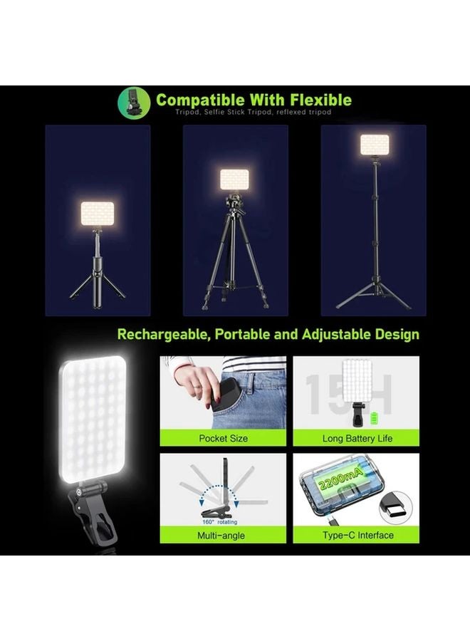 ضوء LED أبيض احترافي 60 حبة 2200 مللي أمبير قابل للشحن 7 أوضاع 10 مستويات سطوع محمول لإضاءة السيلفي للهواتف الذكية التدوين المرئي والبث المباشر - Image 5